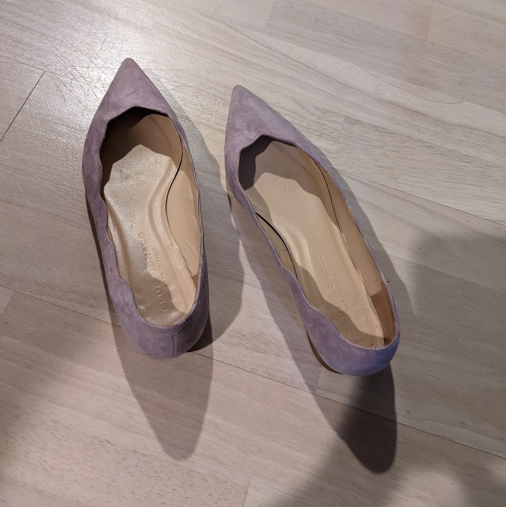Club Monaco Edni Suede Pastel Purple Lilac Scalloped Flats sz 36.5 ,36.5